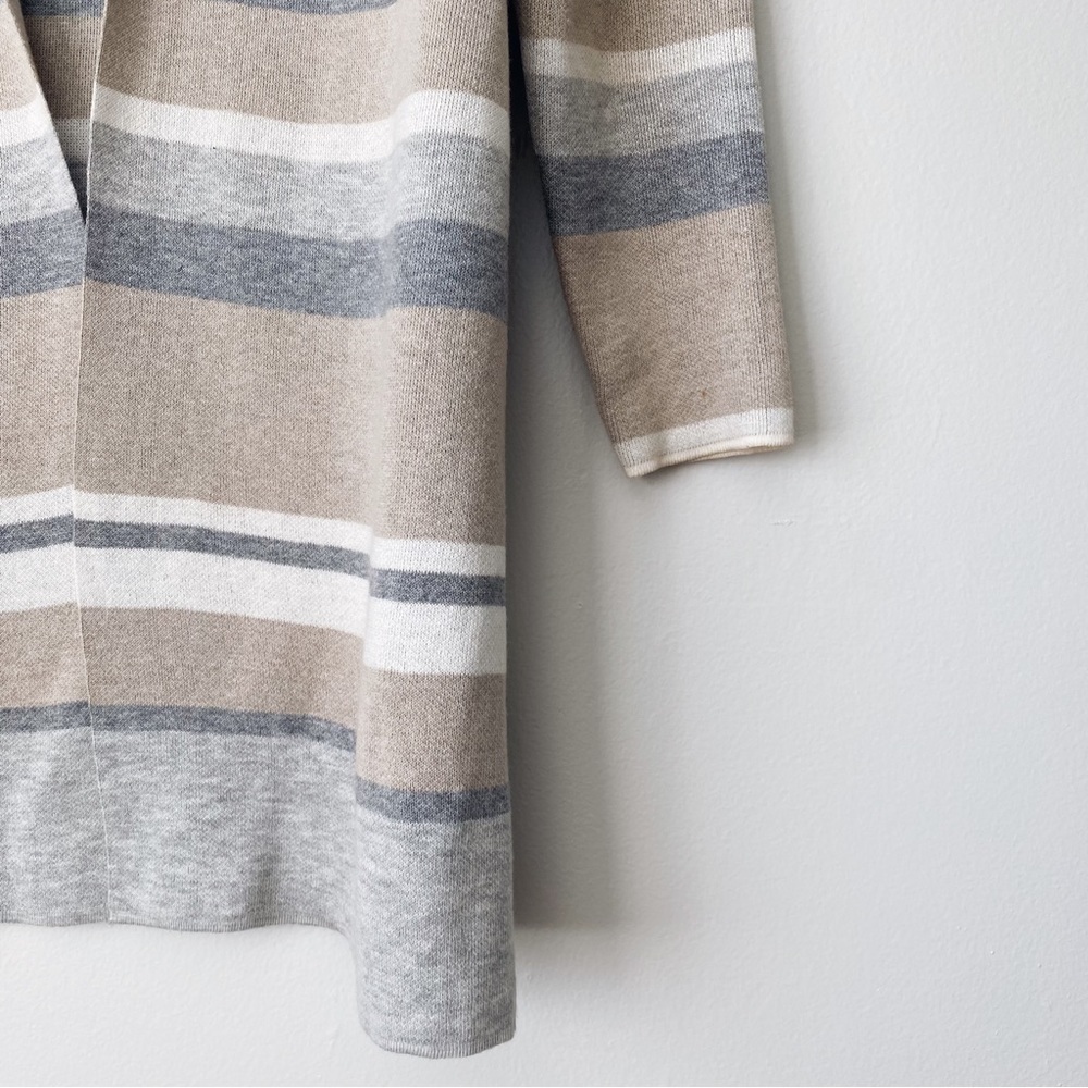 APT9 Long Open Cardigan Color Block Neutral Cozy Knit Wear Relaxed Fit Gray Tan - Picture 4 of 8